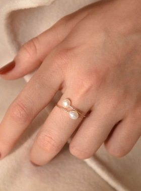 珍珠开口指环淡水米珠戒指时尚ins风礼物女士款礼品气质文雅饰品