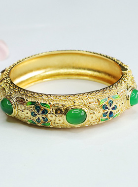 绿玛瑙手镯帝王绿珐琅彩手环手串首饰新中式民族风手饰品女士礼物