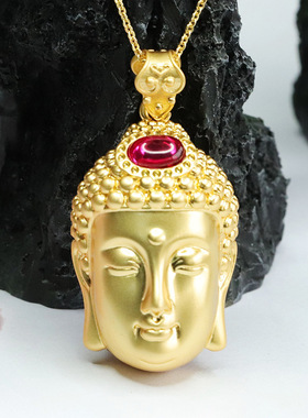 培育红宝石吊坠红刚玉观音头项链复古男女士吉祥纳福饰品时尚礼品