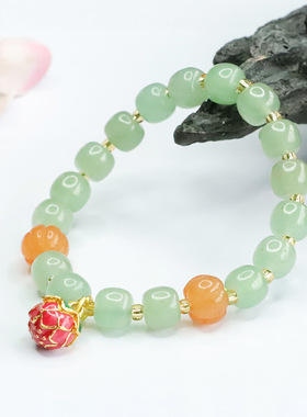 东陵玉手串老型珠一品清廉莲花提溜手链宫廷风女士款气质简约饰品