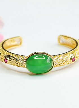 绿玛瑙手镯鸡油黄玉髓镯子首饰民族风女士款礼品气质文雅大气饰品