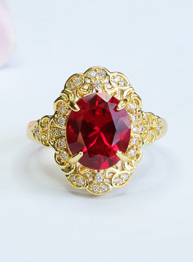 培育红宝石戒指红刚玉指圈女士款礼品气质文雅大气饰品复古珠宝