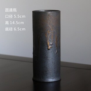 花瓶寒山小花居茶室日式禅意釉鎏金G花插陶瓷花铁花道瓶器入黑陶