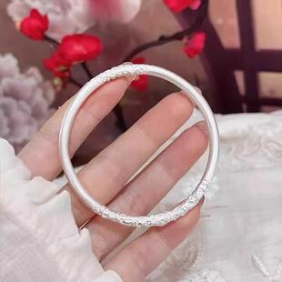 足银卷草纹古法银手镯实心闭口唐草纹银镯子新中式送女友礼物
