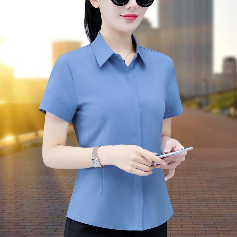 雪纺衬衫女士职业装短袖2025夏季新款妈妈气质上衣工作服显瘦衬衣