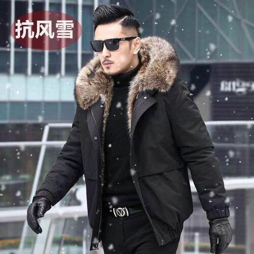 派克服男短款仿皮草夹克貉子毛内胆可拆卸保暖皮毛一体加厚男外套