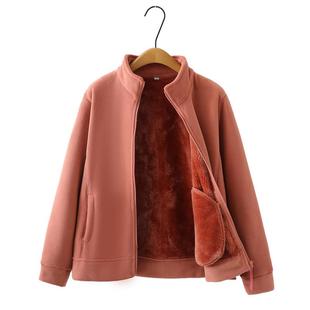 中老年妈妈洋气外套秋冬季加绒加厚卫衣拉链开衫上衣女奶奶保暖衣