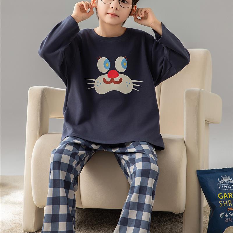 儿童睡衣男童2025春秋季纯棉长袖中大童卡通可爱风男孩家居服套装