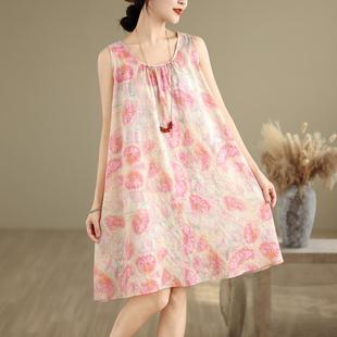 居家睡裙 文艺范夏天矮个子甜美减龄棉麻睡衣背心裙女外穿宽松薄款
