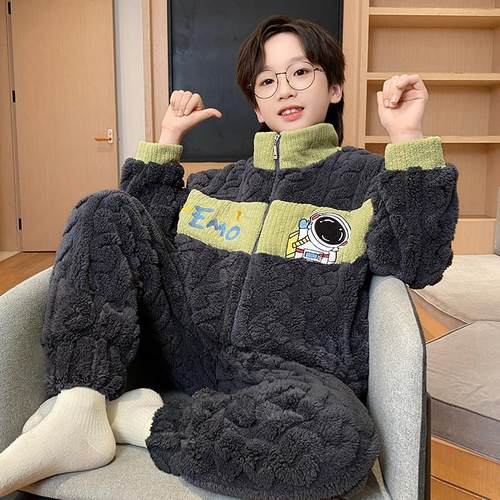 男童睡衣春秋款珊瑚绒儿童男孩法兰绒秋冬季2025新款中大童家居服