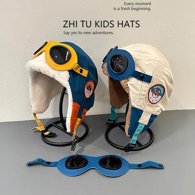 中大童可爱恐龙飞行员眼镜雷锋帽子女秋冬亲子男童加绒保暖护耳帽