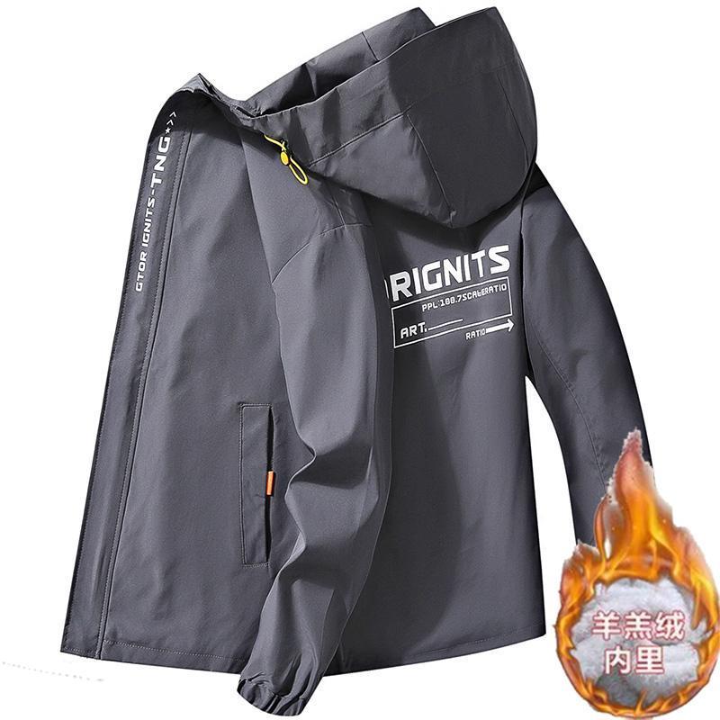 秋冬款加绒加厚连帽冲锋衣外套男休闲夹克韩版防风衣褂子外穿上衣