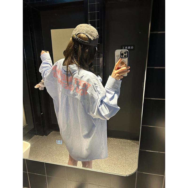 蓝色条纹衬衫女款夏季薄款设计感小众宽松慵懒风长袖防晒上衣外套