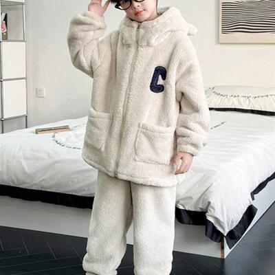 男童法兰绒睡衣套装冬季保暖2025新款大儿童冬装珊瑚绒家居服加厚