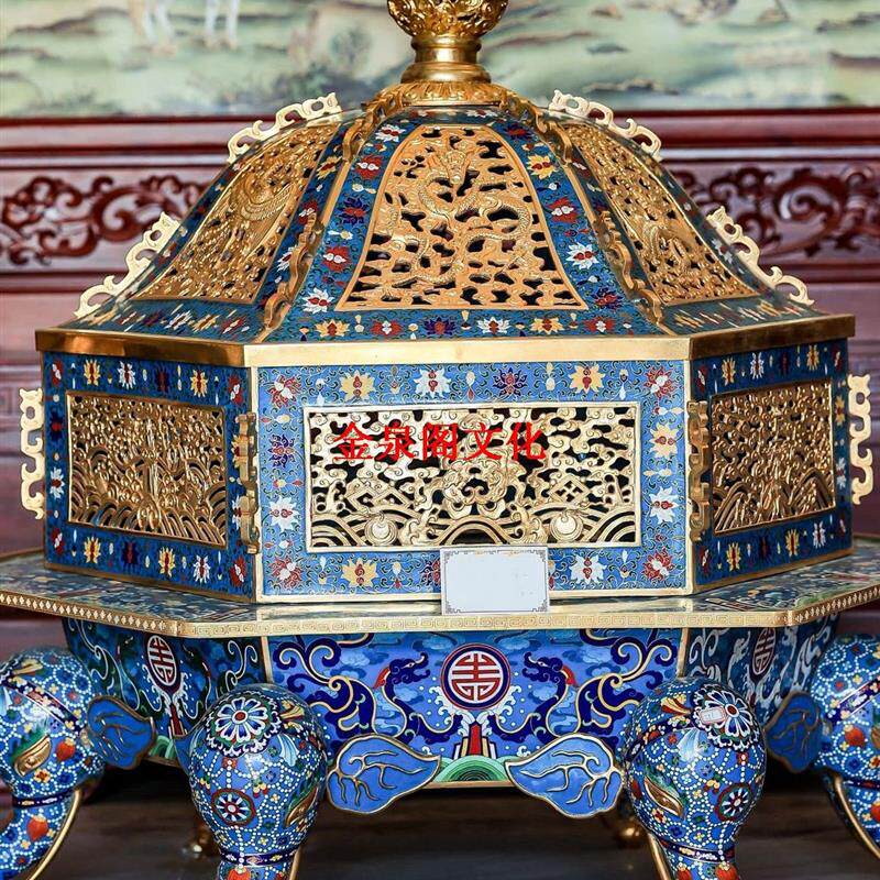 景泰蓝落地六角香炉大摆件掐丝珐琅熏炉铜胎中式宫廷风格高档家居