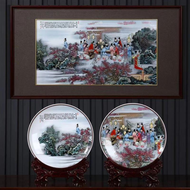 张松茂春夜宴桃李园瓷板画景德镇陶瓷挂画中式风格墙画装饰画