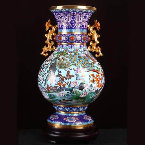 景泰蓝大花瓶李荣魁大师百鸟朝凤春满园鸿运瓶家居摆件工艺品