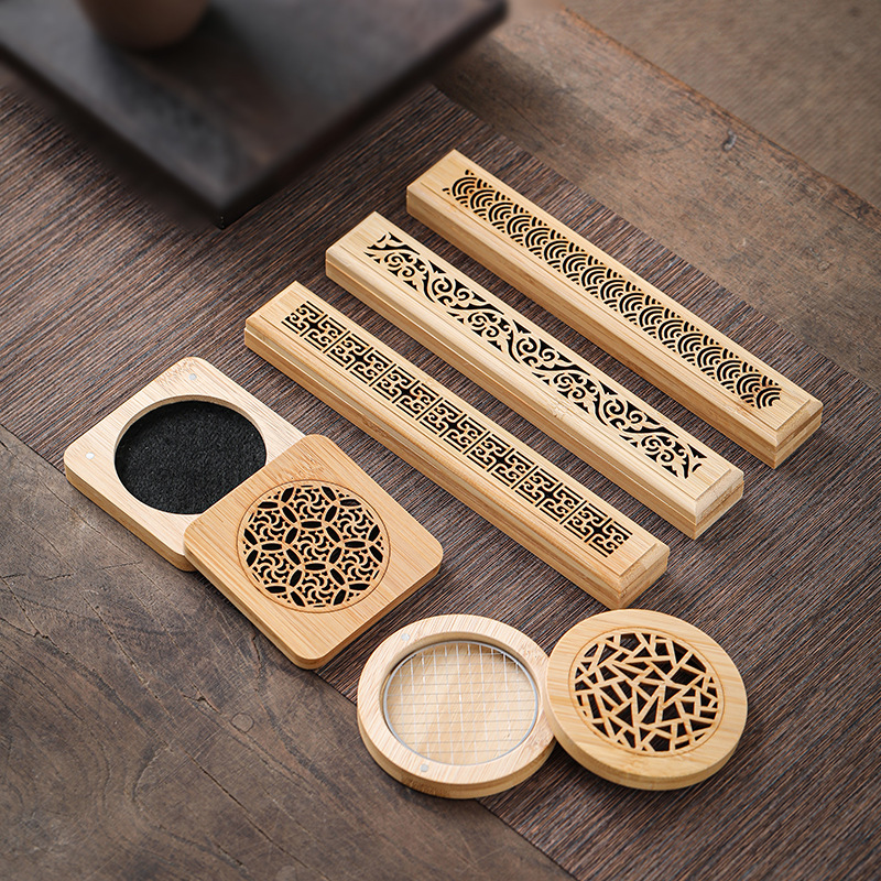线香接灰盘楠竹沉香线香盒檀香卧香炉茶道香插镂空熏香炉香托