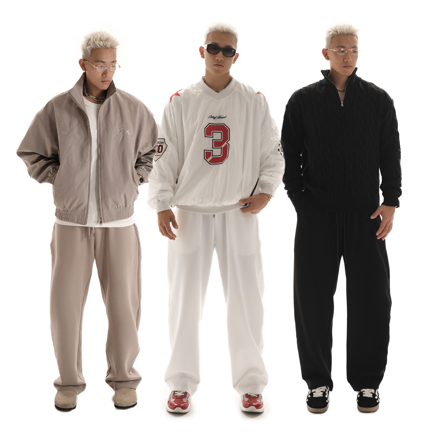 OOTC 高腰休闲时尚弯刀裤2025秋冬新款长裤男简约休闲裤子长裤