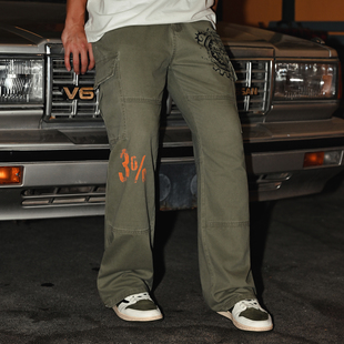 军绿色工装 复古休闲裤 裤 高腰直筒裤 子 OOTC 男秋冬新款 街头美式