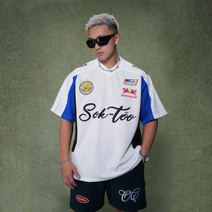 新款 复古街头运动休闲T恤网眼拼接赛车服26年夏季 上衣男 美式 OOTC