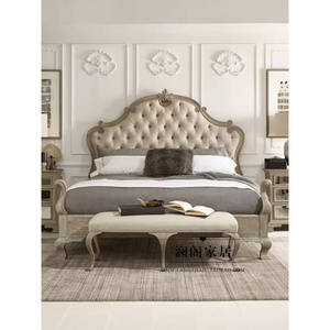 美式复古实木床双人床1.8米橡木雕花法式约1.5米欧式床定制
