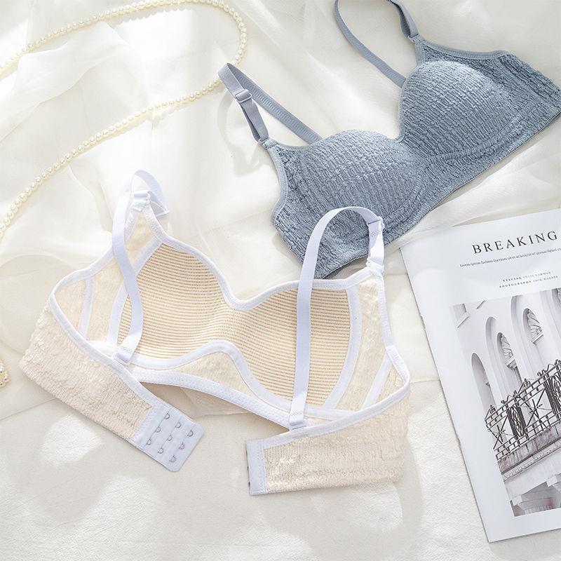 夏季薄款内衣女小胸聚拢无钢圈收副乳少女简约风大胸显小文胸套装