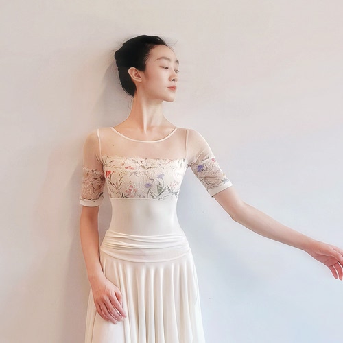Onlyballet原创莫奈花园芭蕾舞蹈瑜伽专用练功基训体服三分袖蕾丝