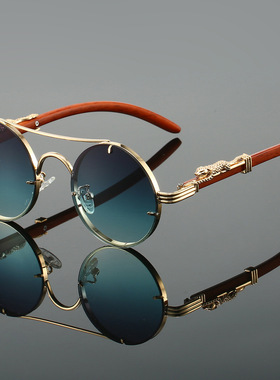 高端美式复古太阳眼镜男大脸金属炫酷豹子圆潮流开车防紫外线墨镜