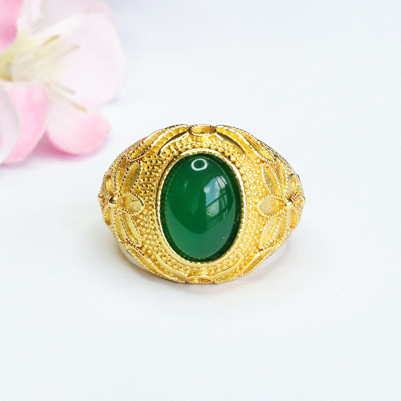 绿玉髓戒指帝王绿玛瑙扳指指环戒圈女士款礼品气质文雅大气饰品