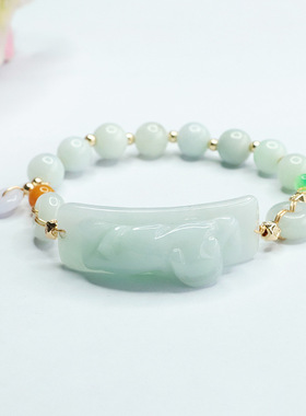 天然A货翡翠招财瑞兽貔貅手牌平安环圆珠手串手链男女士复古饰品