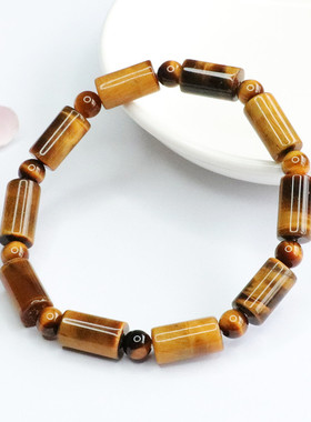 黄虎眼桶珠路路通手串手链虎晴石水晶彩宝新中式民族风手饰品礼物