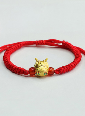 天然红玛瑙手绳达摩福龙手串手链龙年首饰男女士生肖龙礼物饰品