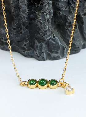 S925银镶天然A货翡翠项链冰种帝王绿套链女士款礼品轻奢气质饰品