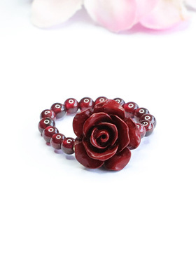 朱砂戒指紫金砂玫瑰花石榴石女士款时尚个性礼品气质文雅大气饰品