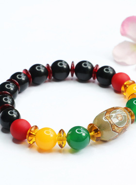 西藏三眼天珠手链黑玛瑙手串珠宝新中式民族风手饰品情侣闺蜜礼物