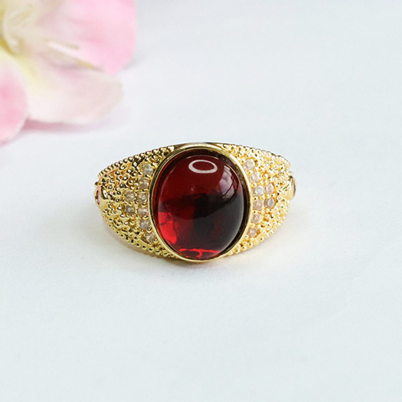 天然血珀戒指净水琥珀蛋面指环扳指复古风男女士吉祥纳福礼物饰品