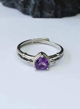 天然紫水晶爱心戒指紫色彩宝指环女士款礼品气质文雅大气饰品礼品