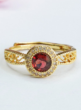 天然酒红石榴石戒指女人石水晶指环男女士款礼品气质文雅大气饰品