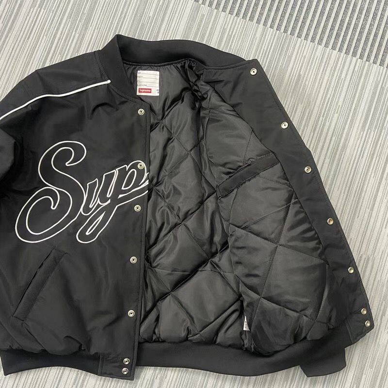 20FW Contrast Script Varsity Jacket纽约棒球夹克棉服