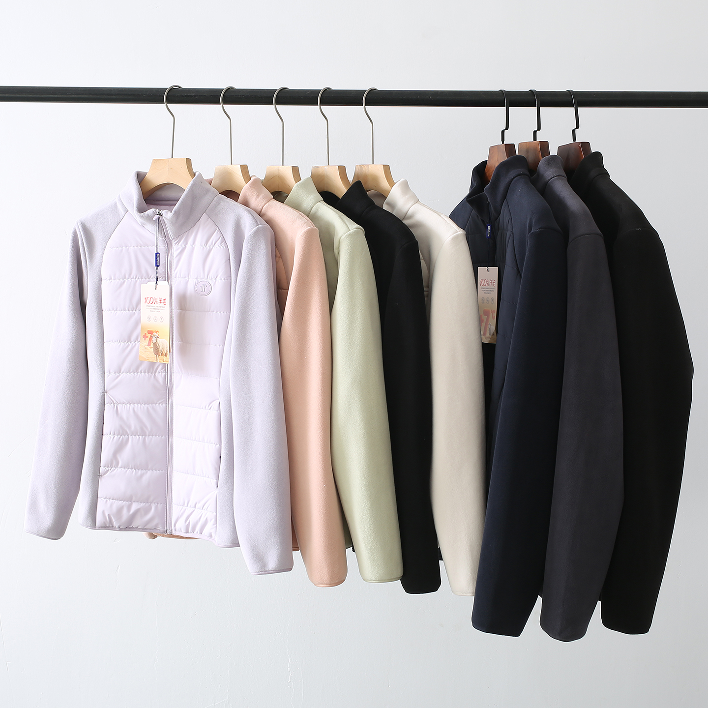 男女情侣羊毛絮片气绒衣秋冬立领加厚保暖外穿内搭长袖外套上衣