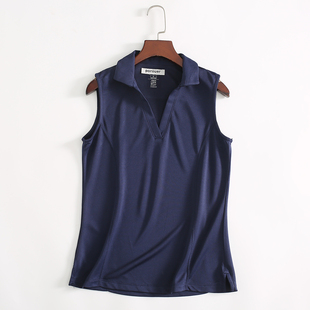 速干透气收腰运动休闲上衣 户外高尔夫T恤翻领无袖 日单U 女装