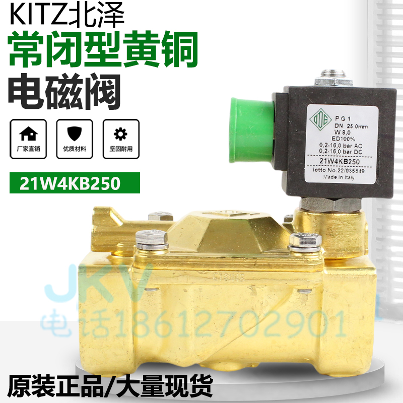 黄铜丝扣两通电磁阀常闭型 21W4KB250 现货1寸24V 110V
