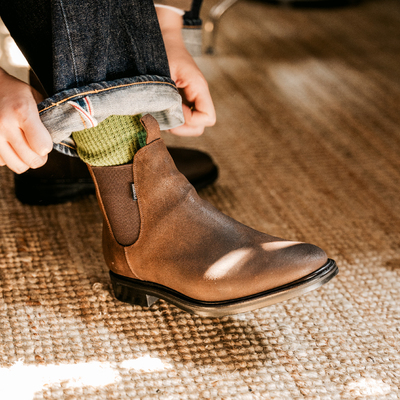 真皮圆头固特异秋冬切尔西靴