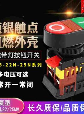 APBB-22N-25N 椭圆双键带灯 按钮开关双位 带灯自复开关22mm/25mm