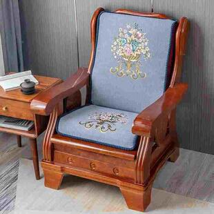 加厚海绵红实木沙发坐垫带靠背单人座组合拆洗防滑老式木头椅子垫