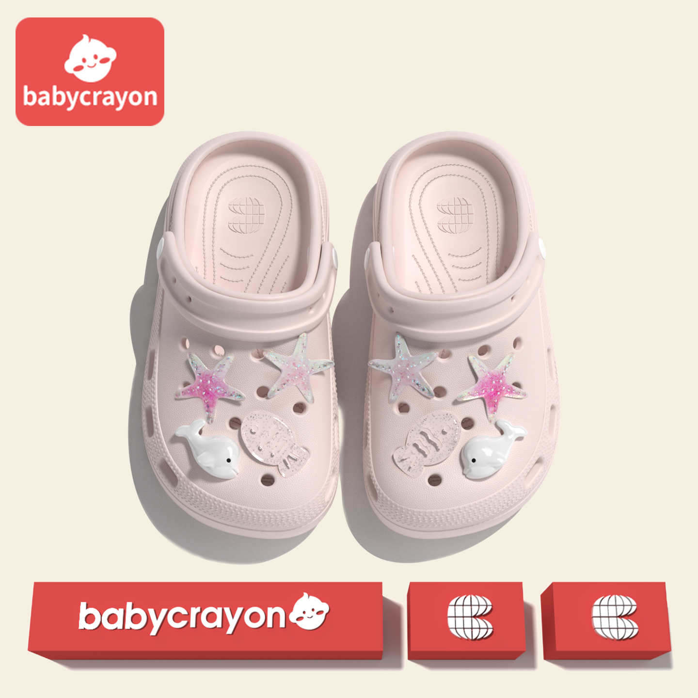 babycrayon儿童拖鞋女童海洋鞋花