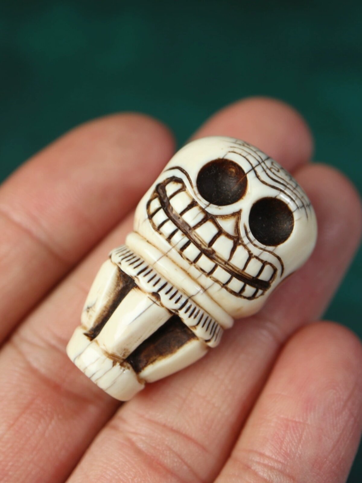 藏式手工雕刻大尺寸满纹开片猛犸牙佛珠三通文玩佛珠尸陀林主佛头