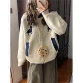 韩版 加厚版 新款 女冬季 宽松针织外套潮 慵懒风撞色单排扣毛衣开衫