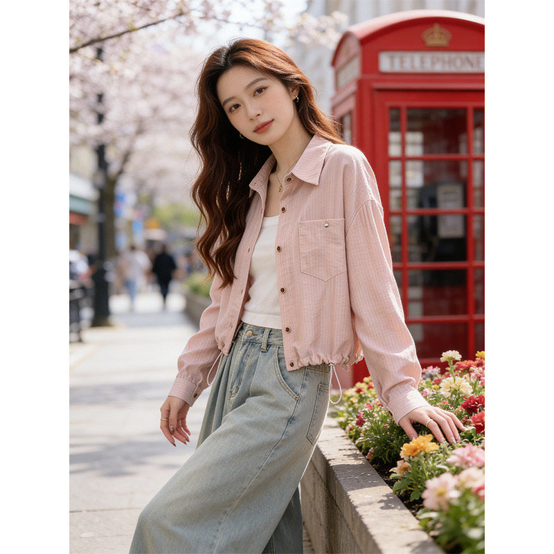 普宁粉色衬衫女春季2026新款超火减龄衬衣外套独特漂亮巨好看上衣